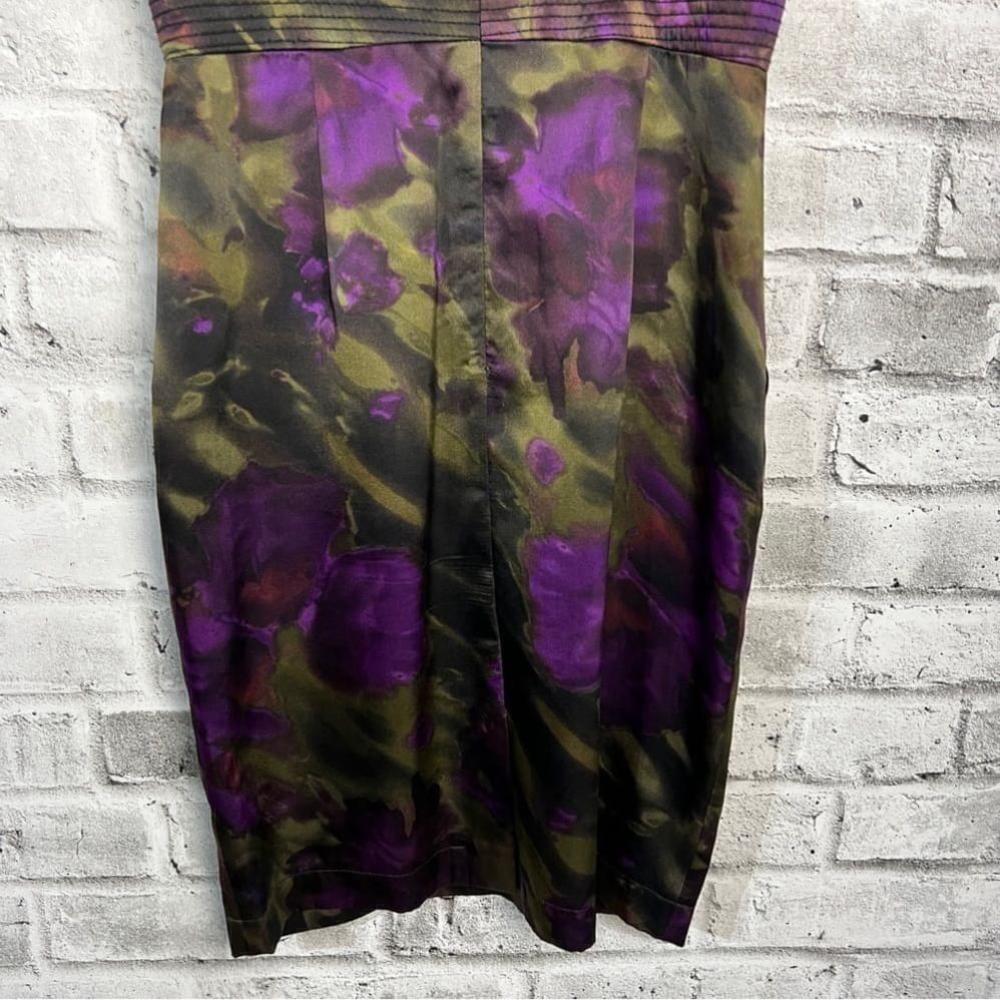 Vintage 90s Black Purple Floral 100% Silk Corset Cocktail Bodycon Party Dress - Picture 9 of 12